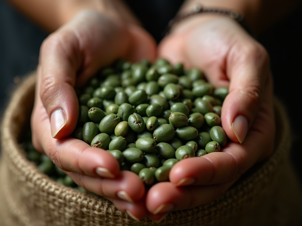 Green Arabica beans size-graded over steel screen sieves during export inspection